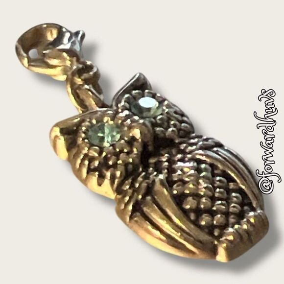 Bundle Sale 3 for $15 | Silver-Tone Owl Charm with Light Blue Rhinestone Eyes - Picture 3 of 9